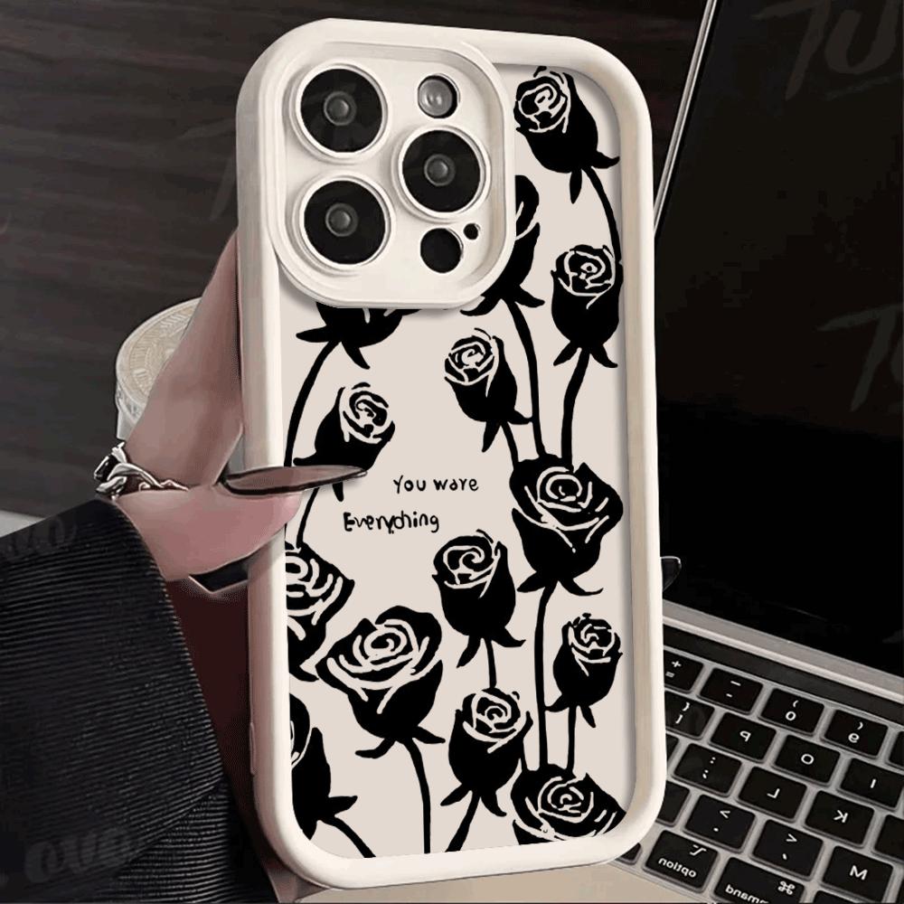 Rose Floral Pattern For iPhone 15 14 13 12 11 Pro Max XS X XR Max Mini IPhone 7 8 Plus SE 2022 Shockproof Candy Soft Cover