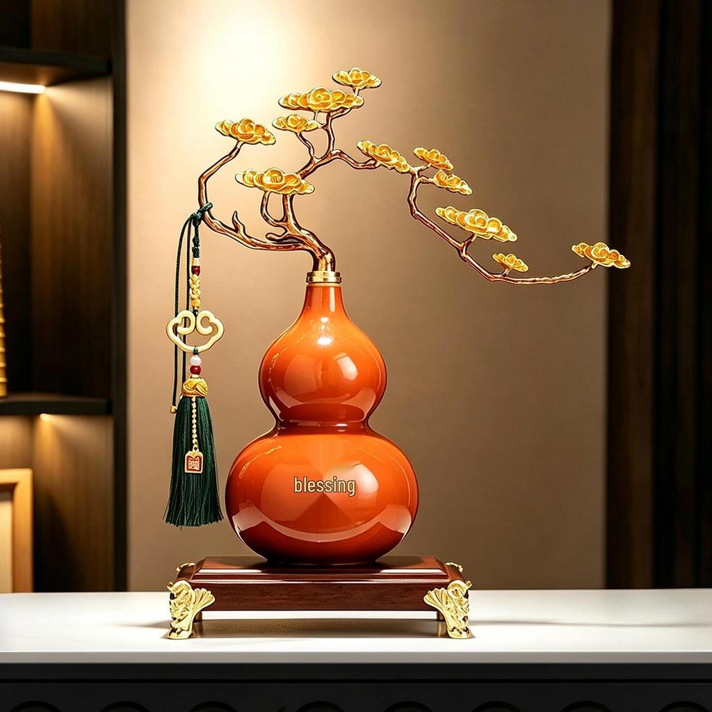 Gourd Ornament: Luxurious Chinese Home Decor for Living Room or Office – Attracts Fortune and Prosperity, Perfect Housewarming Gift