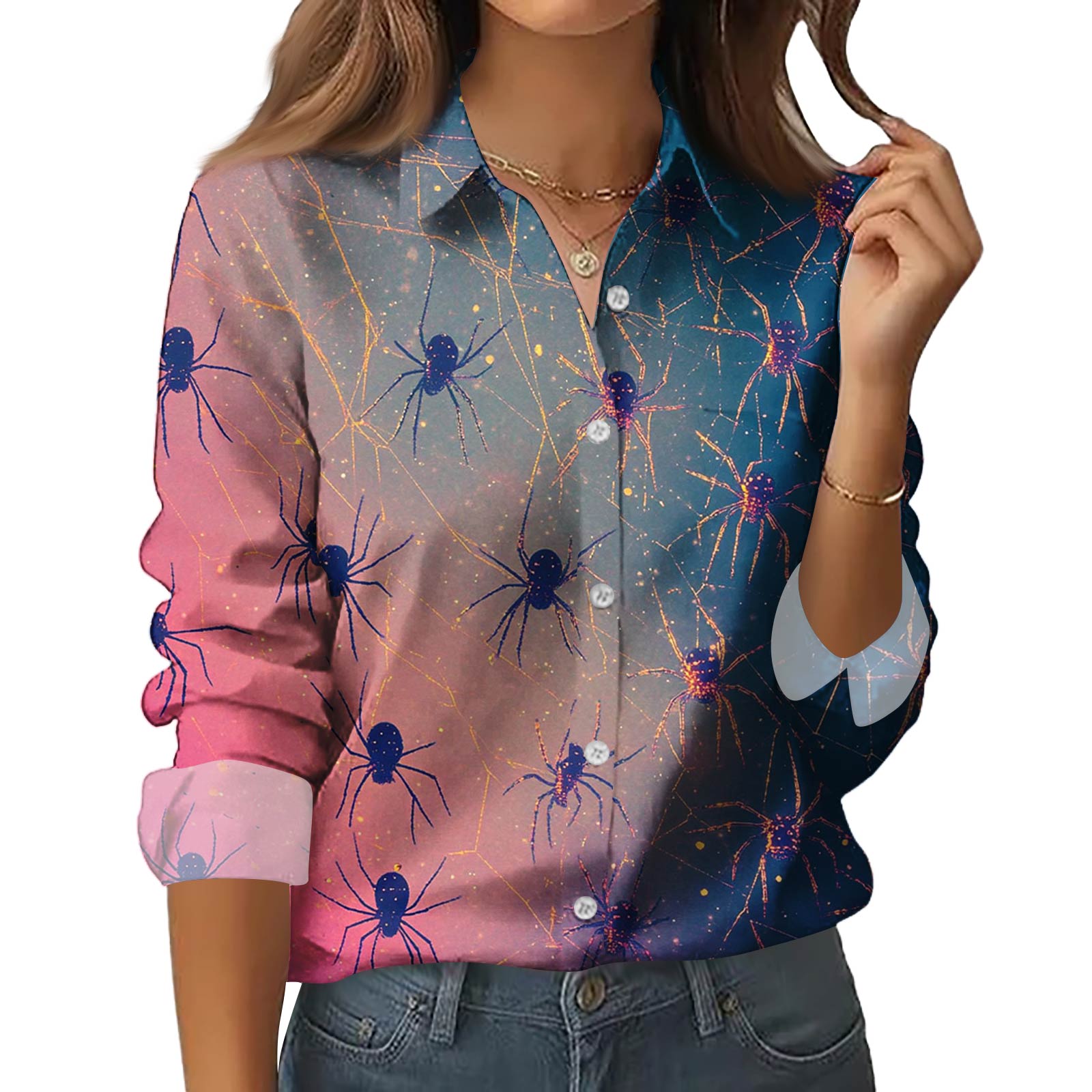 

Женская рубашка-блузка с принтом и пуговицами, длинный рукав, повседневный базовый рубашечный воротник, обычный топ L