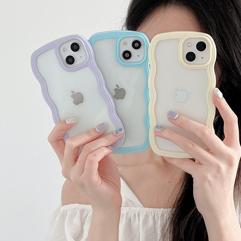 Soft Wavy Lines Phone Case For Iphone 11 12 13 14 15 Pro Max XS Max X XR 7 8 Plus SE  Candy Bumper Transparent Cases Cover