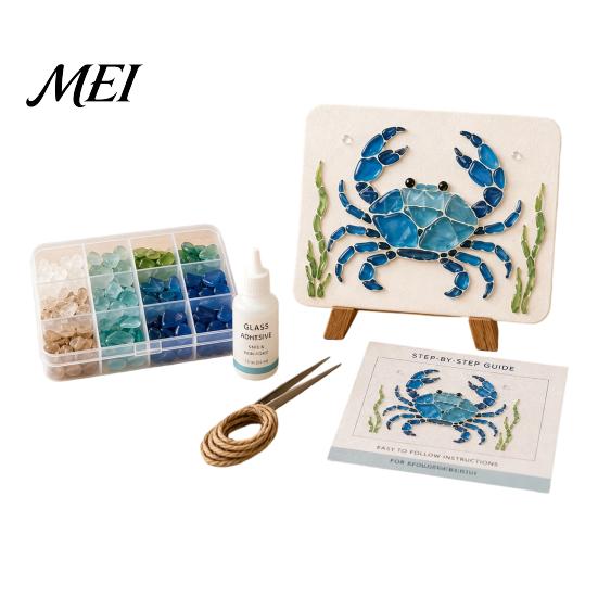 Nautical Beach Theme Craft DIY Sea Glass Art Mosaic Kit, Ocean Animal Themed Set for Adults Environmental Friendly Materials Beginner, Handmade