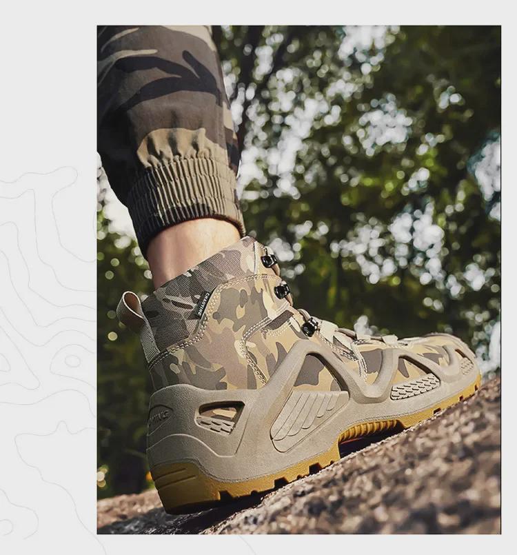 Men's Camouflage Oxford Waterproof Tactical Boots - Non-Slip, Large Size (45, 46) for Outdoor Rock Climbing & Hiking.