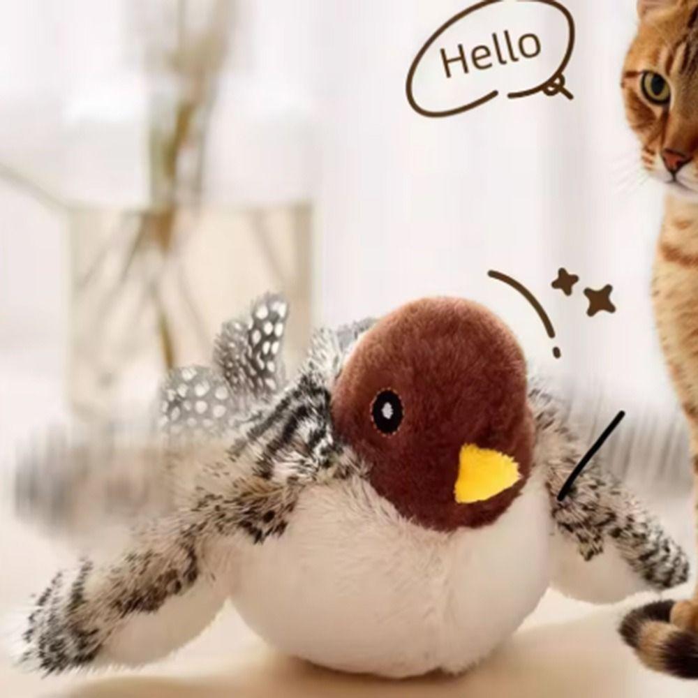 Flapping Bird Sparrow Cat Toy Interactive USB Rechargeable Flying Bird Cat Touch-Activated Vivid Chirping