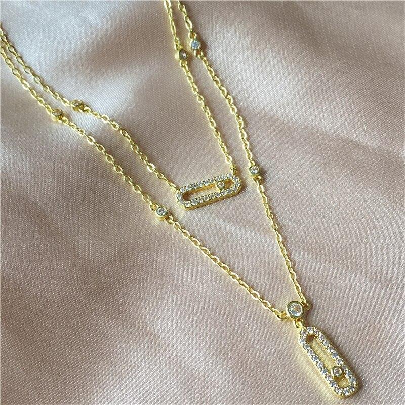 

Роскошный медного цвета чокер из циркония ААА, двухслойное ожерелье, простые блестящие подвески для женщин, изящный циркон 40cm