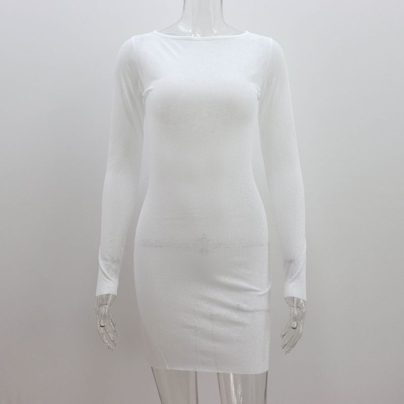 

Spring and Summer See-Through Dress for Women, New Sexy Hollow-Out Beach Dress, Sun Protection Cover-Up, Long-Sleeved Round-Neck Short Dress for Women White S