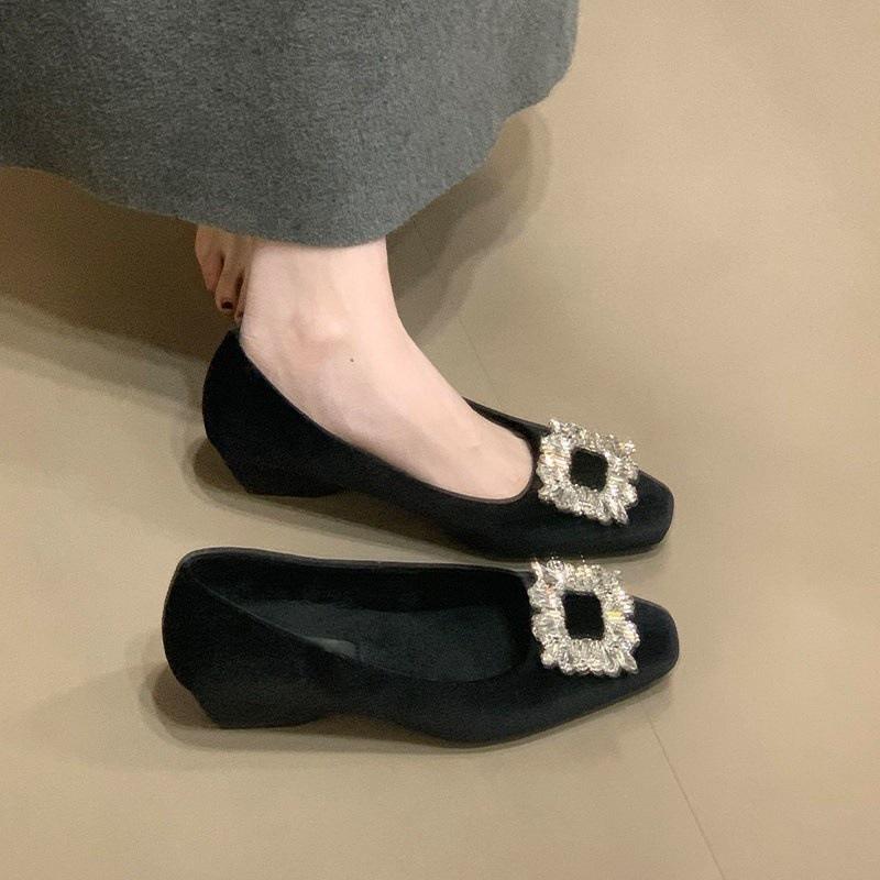 

First encounter season temperament velvet rhinestone slope heel single shoes winter velvet warm small fragrant style wedding shoes 40 чорний