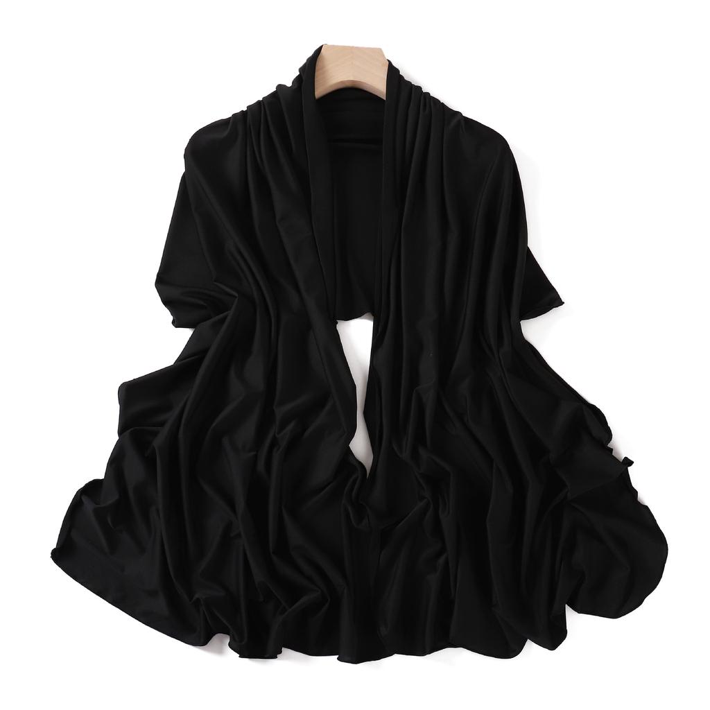 Luxury Wavy Edge Jersey Hijabs For Women Solid Color Modal Milk Silk Scarf Headscarf Autumn Shawl Stretchy Chiffon Scarf Ramadan