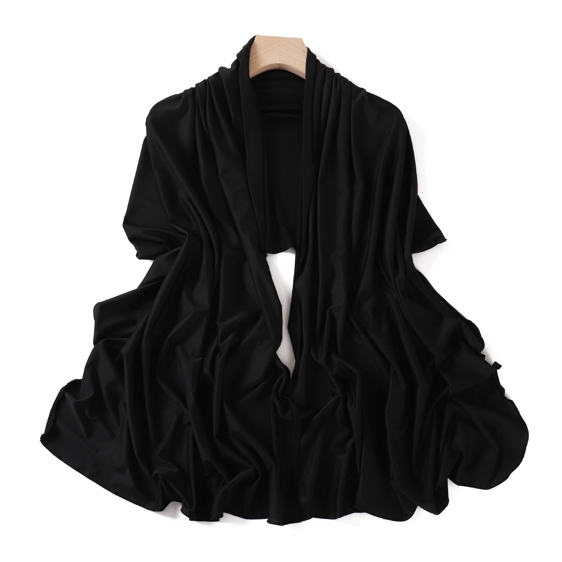 Luxuriöse Jersey-Hijabs mit gewellter Kante für Damen Einfarbige Modal-Milchseiden-Schals Kopftücher Herbstschals Dehnbare Chiffon-Schals Ramadan black