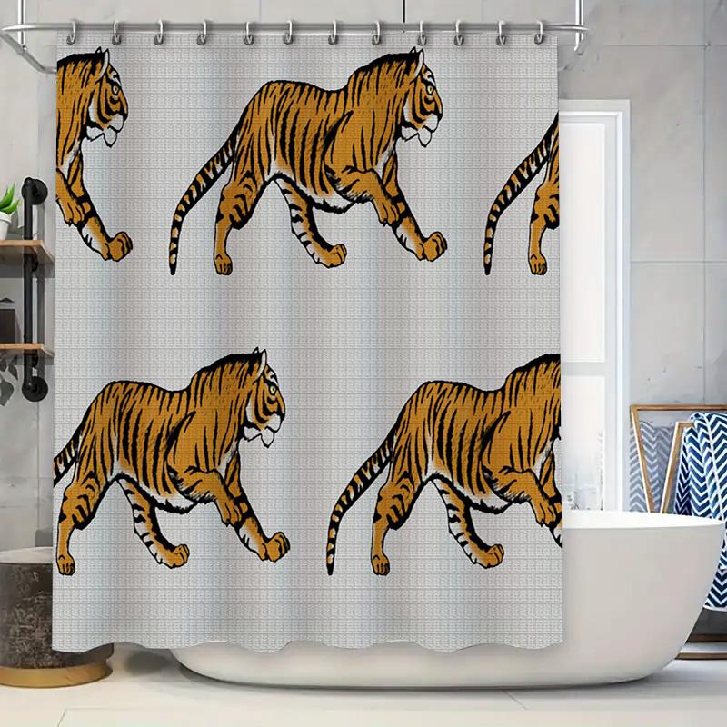 

Animal Tiger Print Shower Curtain Fabric Waterproof Bathroom Decor For Home Decoration Yellow White Stripes Pattern Size: 72X84 W60H190(CM)-1 Pcs