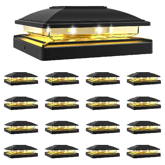 Solar Post Cap Light Outdoor Waterproof 12pack,Solar Fence - Post Lights for 4x4 5x5 6x6 Wooden/Vinyl Post,Black Deck Post Cap Light Solar Powered