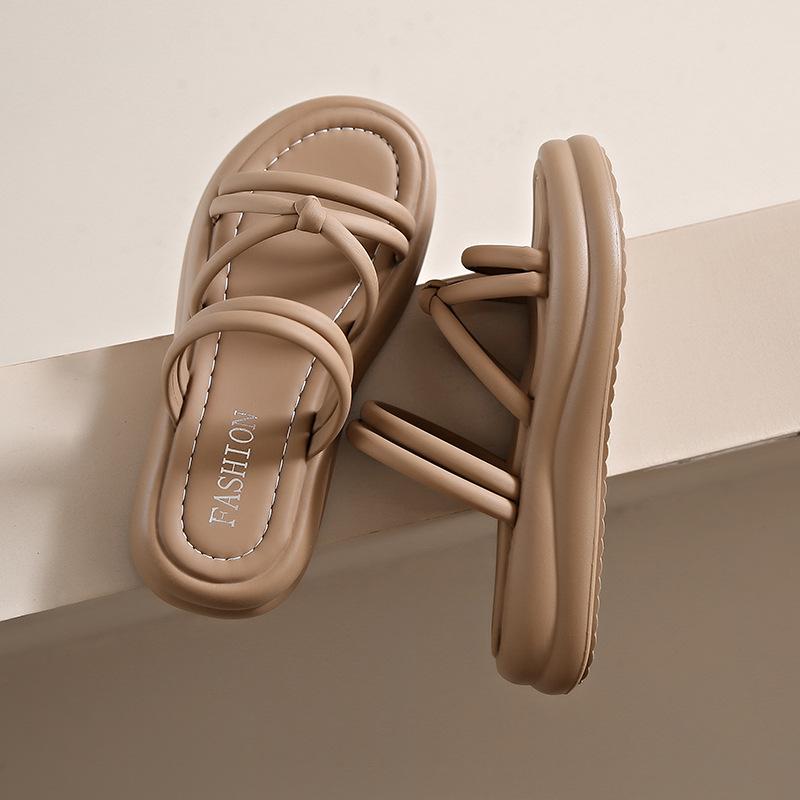Thick Bottom Sandal Slippers Female Summer Cross Thin Strap Two Wear Ladies Beach Slippers Fashion Women Summer Shoes Breathable for Hot Weather