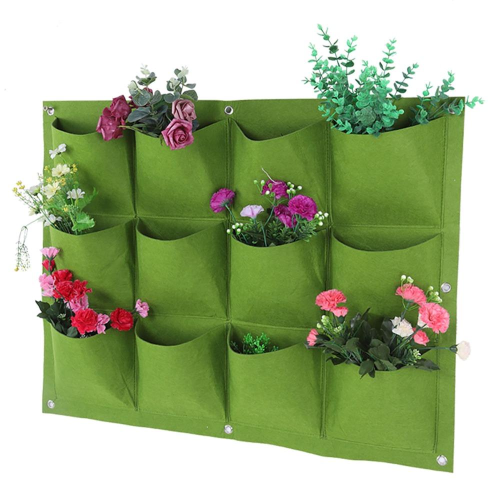 12 Pockets Hanging Wall Planter Bag Degradable Vertical Greening Planter  Outdoor Gardening