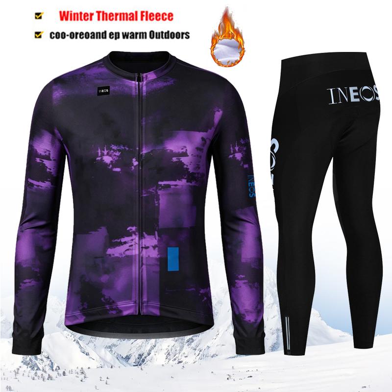2027 Winter Rvouei Cycling Clothing Men Thermal Fleece Bicycling Clothing Set Outdoor MTB Bike Bib Pants Ropa Maillot Ciclismo
