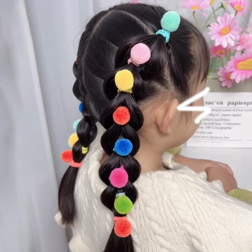 10pcs Kids Elastic Hair Bands Plush Ball Rubber Band For Children Girls Sweets Scrunchie Hair Ties Clip Baby Hair Accessories