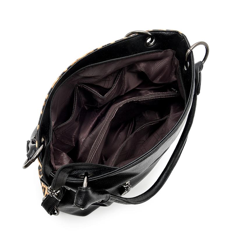 Women Vintage Leopard Print Handbags Punk Style Satchel Top-Handle Shoulder Bag Ladies Underarm Bags Multi-Pockets Dumpling Pack