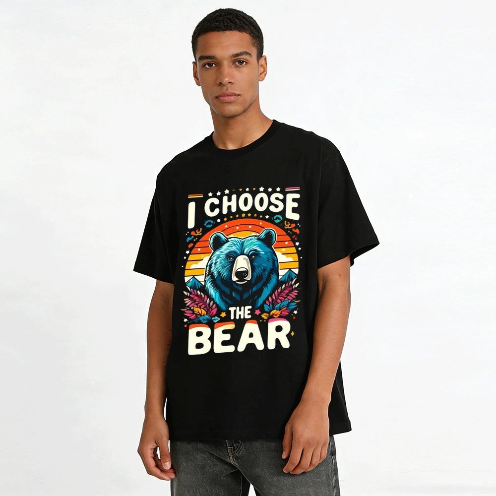 Vintage I Choose The Bear Graphic Casual Short Sleeve T-Shirt Pure cotton T-shirt