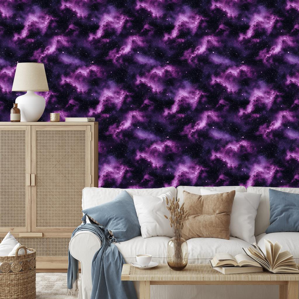Watercolor Galaxy Wallpaper Indigo, Violet and Plum 50x1000