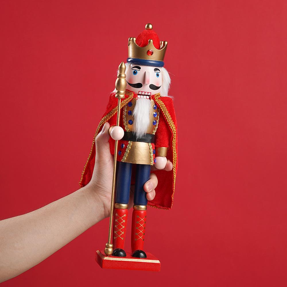 38CM Wooden King Nutcracker Soldier Pure handcrafted Christmas Statue Home Office Table Decorations celebrations Decor Display