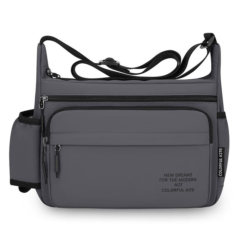 Versatile Crossbody Shoulder Bag with Side Bottle Pocket Multiple Zipper Compartments Casual Nylon Messenger Pack for Men Women Daily Travel