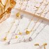 Stainless Steel Gold Color Heart Love Chain Necklace Bracelets Earrings For Women Girl   Non-Fading Jewelry Set