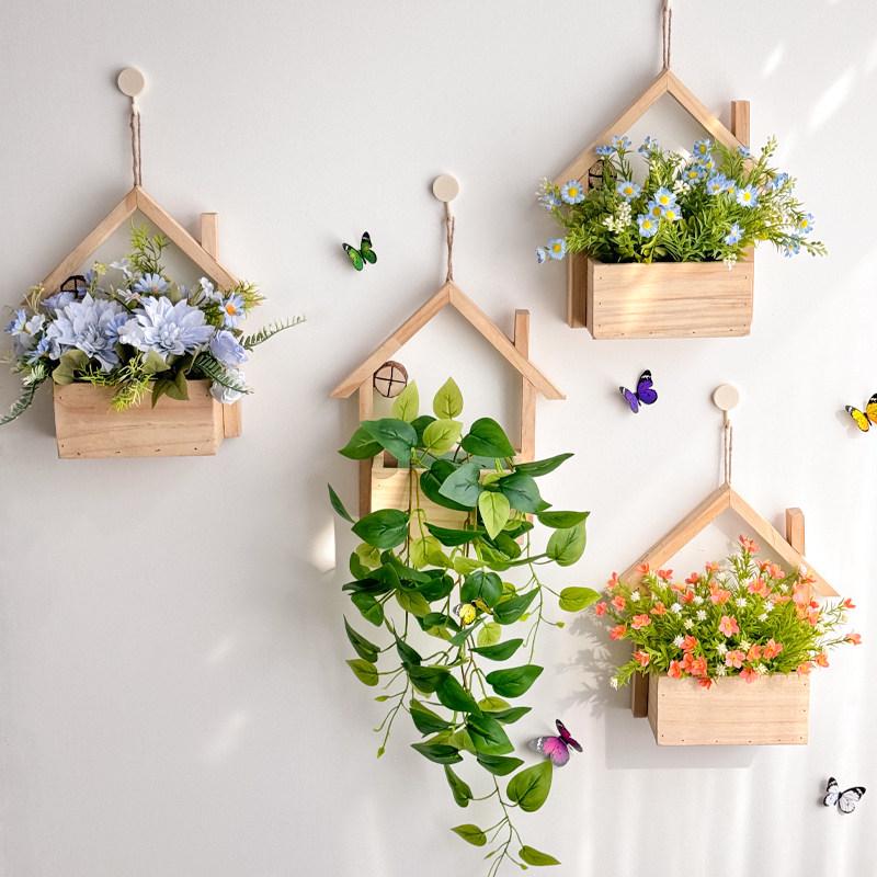 Wall Hanging Artificial Flower Pot for Living Room TV Background with Greenery Planter.