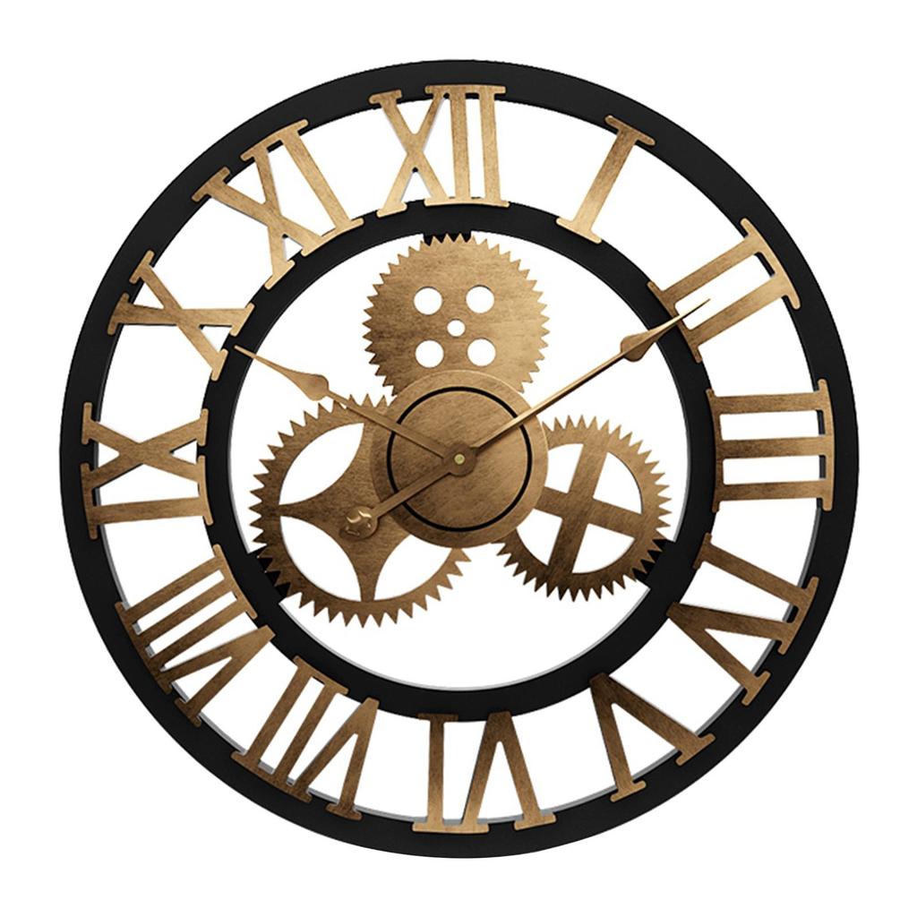 Home Decorative Large 3D European Retro Wooden Wall Clock Steampunk Industrial Decor - 40cm