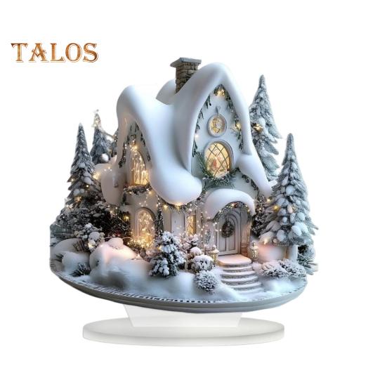 

Рождественский акриловый настольный орнамент, плоский, снежный домик, украшение с основанием, рождественский деревенский бревенчатый домик, украшение для праздничного стола B