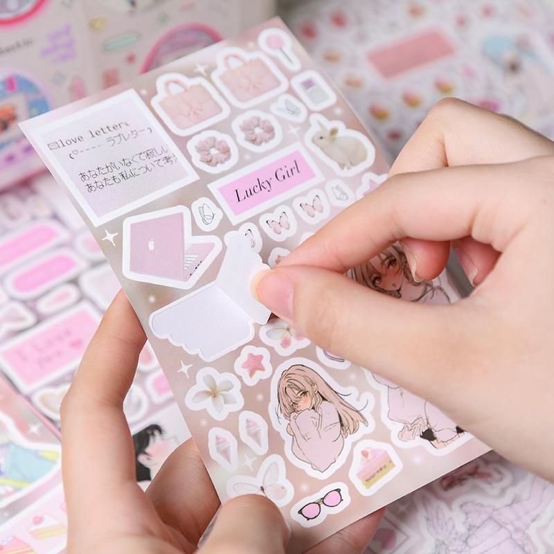 60Sheets/book Spring and Wishes Series Sticker Book DIY Handbook Scrapbook Photo Frame Envelope Decoration Stickers