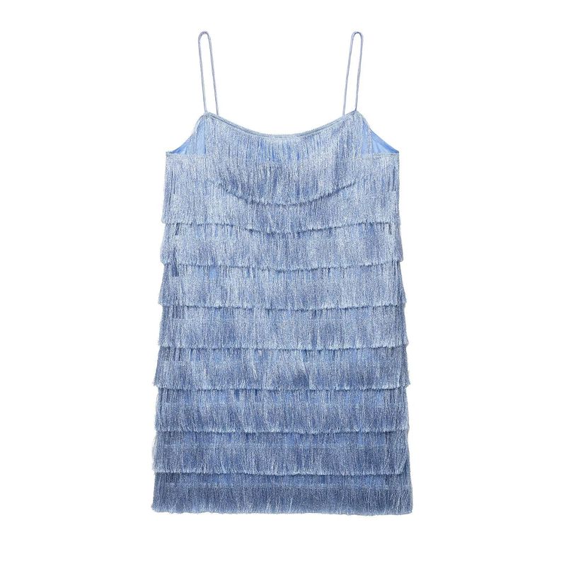 Kaslead New Women Clothes Western Style Fashion Simple Temperament Tassel Short Dress 8351046