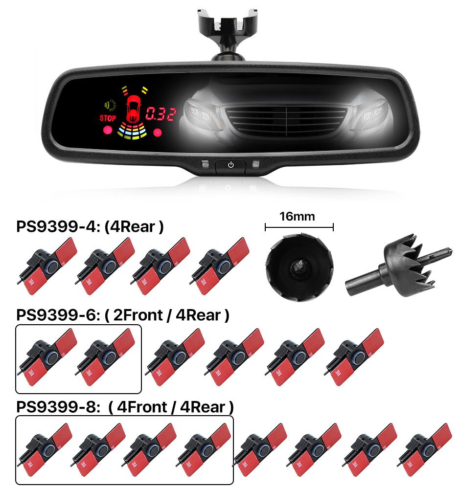 2024 New Auto Dimming Car Interior Rearview Mirror Monitor Front Rear 8 Parking Sensor With Original Bracket 16mm Flat Sensor