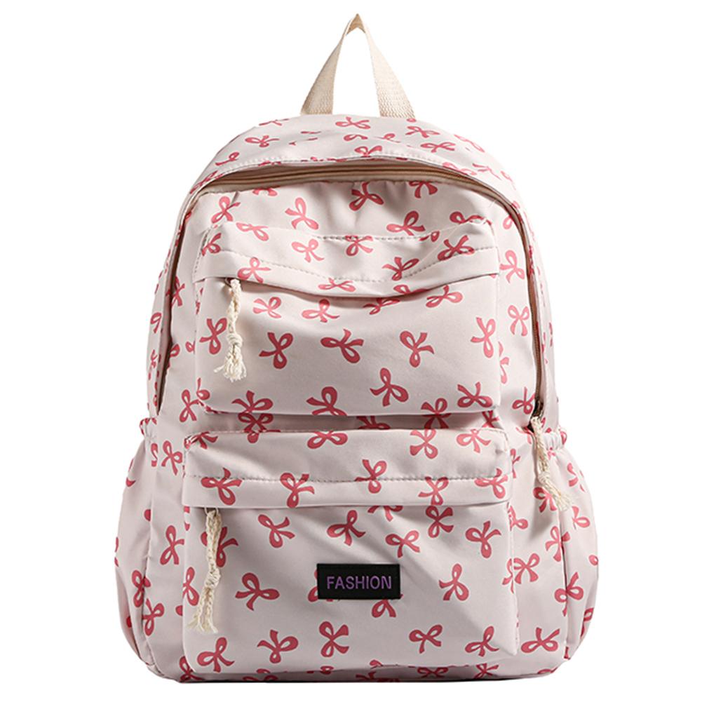 Bow Print School Backpack Preppy Bookbag Laptop Bag for Teen Girls