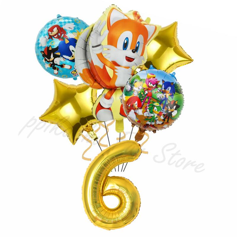 6Pcs Cartoon Hedgehog Balloons Sonic Theme Birthday Party Decoration Balloons For Boys Children Baby Bath Toys