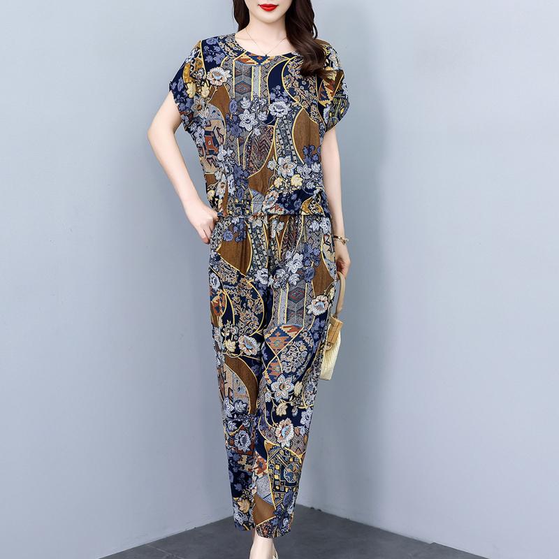 Plus Size Two Piece Sets Female Loose Elegant Pants and Blouse Set