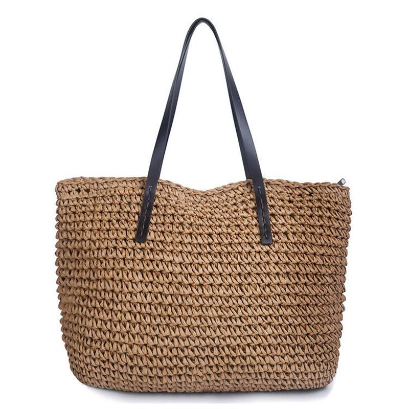Women Handmade Weave Handbag Large Capacity Beach Shoulder Summer Straw Bag