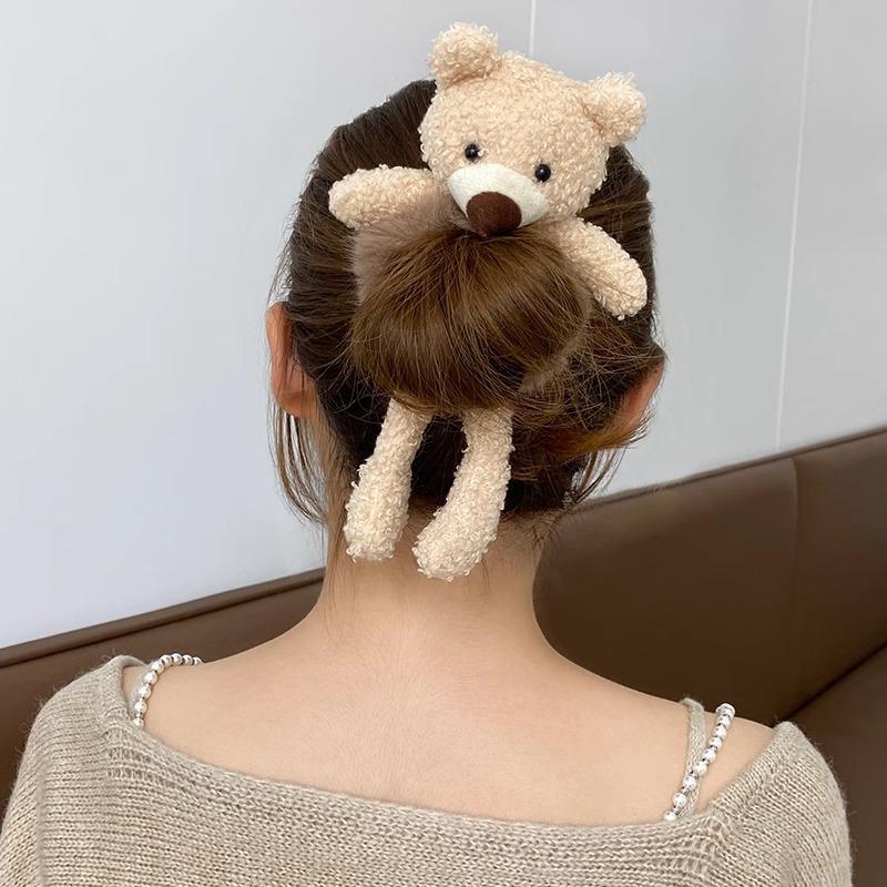 Plush Bear Headband & Hair Tie for Women - Cute Winter Accessory