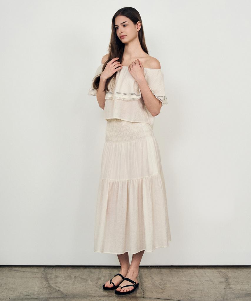 Laneonkyulleoseu Flow Shirred Long Skirt_Ivory