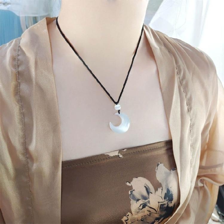 Lace Up Rope Necklace Cat Eye Moon Pendant Necklace Chinese Style Jewelry Gift