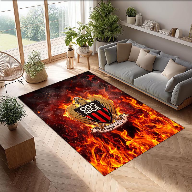 OGC Nice FC Soccer Football Pattern Soft Area Rug Non Slip Indoor Floor Carpet Sports Decor Mat for Bedroom