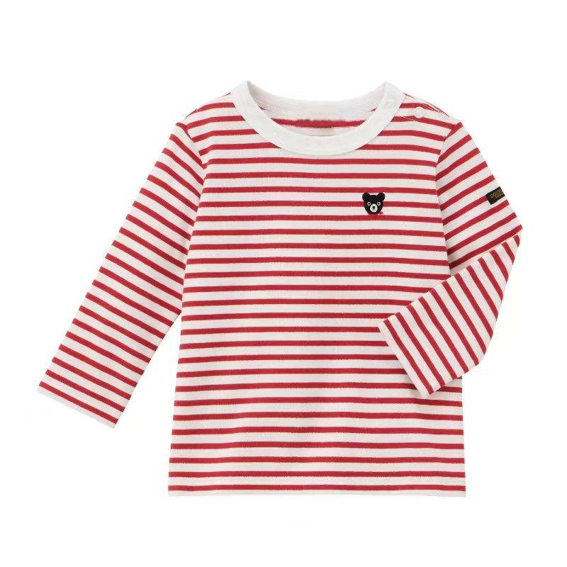 Miki New Boys' Pure Cotton Thin Long-Sleeve Striped T-Shirt Children's Three-Quarter Sleeve Girls' Clothing Summer Baby Top