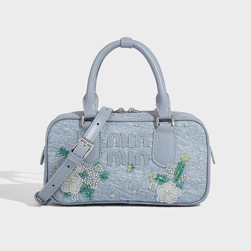 Trendy Embroidered Denim Tote Bag for Women 2025 New Handbag Fashion High-end Shoulder Crossbody Bag
