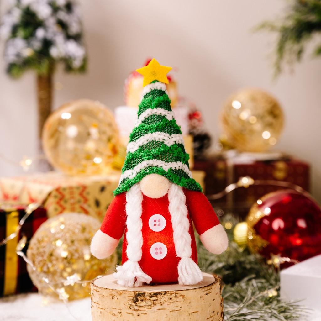 

Beautifully Knitted Crafted Christmas Ornaments With Striped Gnome And Stars Star GreenWhite Hat