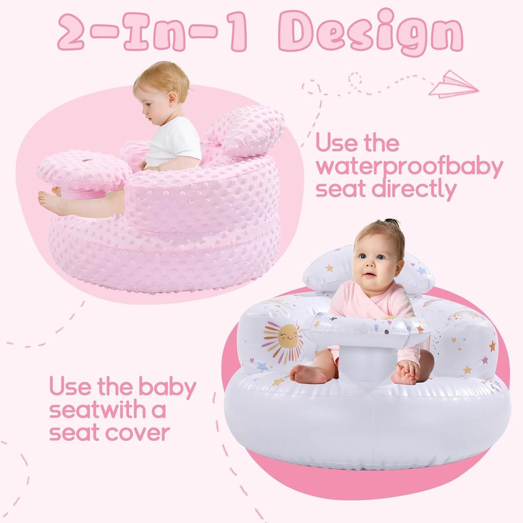 BALAPET Inflatable Baby Seat with Integrated Tray and Back Support for 3-36 Months Toddler, Soft Plush Baby Chair for Sitting Up, Blow Up Baby Floor