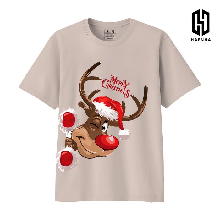 Men Women combed 24S Premium Christmas reindeer couple family printed T-shirt-hn201 red, S