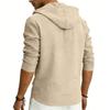 Men’s Casual Linen Hooded Top, Long-sleeved Half-Button-Up Henley Shirt, Spring/Autumn Breathable Beach Top