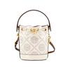 T Monogram Series Metal Double T Logo All Over Print Drawstring Closure Leather Bucket Bag Mini Women Bags Ivory 84864-104