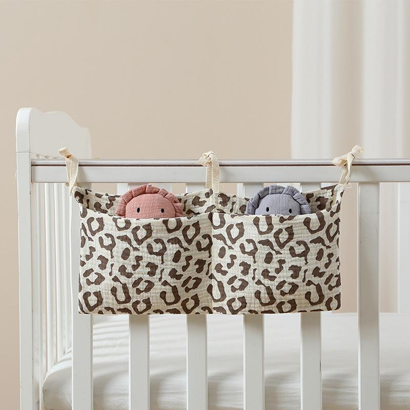 Baby Crib Organizer Cot Caddy Bed Storage Bag 2 Pockets Bedside Hanging Diaper Pure cotton Organizer for Diapers Toys Clothing