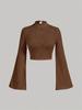 Long Sleeve Crop Top Phumee Textured Mock Neck Solid color A1144