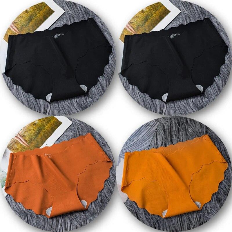 4Pcs/Set Seamless Underwear Silk Women's Panties 3XL Tangas Lady Ruffle Underpants 4 Pieces Girls Briefs Panty Sexy Lingerie 4PC