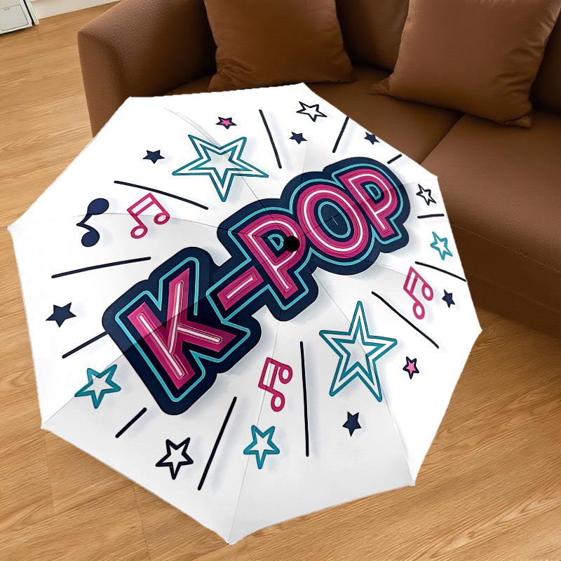 1PC K-pop Music Umbrella-8-Rib Reinforced, Automatic Open, Lightweight & Durable, Cute Fashion Accessory for Outdoor, Beach, or Casual Use, Beach Umbr