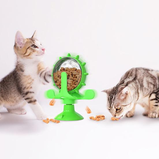 Interaktivní hračka s dávkovačem kočičích pamlsků, 360stupňový otočný větrný mlýn, pomalý krmítko s přísavkou, hračka proti úniku krmiva pro domácí kočky